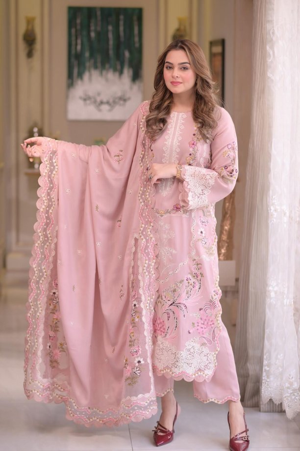 Untitled-design-1-4.jpg Aneela's - 3pcs Luxury Emb With Ready To Wear Khaadi Net Dupatta - 394 - Image 1