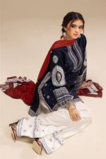 Jazmin - 3pcs Lawn Embroidered With Diamond Printed Dupatta - Blue - Image 6