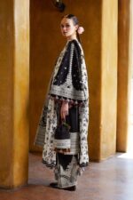 Hussain Rehar 3pcs Lawn Embroidered With Chiffon Printed Dupatta - Black - Image 3