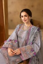 Saira Rizwan - 3pcs Chicken Kari Lawn With Indian Chiffon Dupatta - GRY01 - Image 3