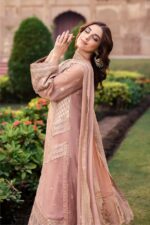 Azure 3pcs Lawn Embroidered With Chiffon Emb Dupatta - 3175 - Image 5