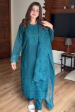 Urge - 3pcs Lawn Embroidered With Ready To Wear Khaadi Net Dupatta - 759 - Image 4