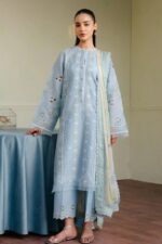 Zara SJ - 3pcs Law Embroidered With Diamond Printed Dupatta - 0525