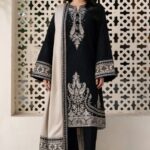 Jazmin - 3pcs Lawn Emb With Ready To Wear Chiffon Emb Dupatta - Black